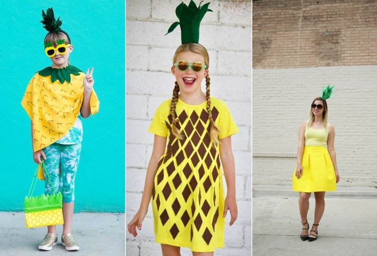 Variantes da fantasia de abacaxi para imitar para crianças e adultos