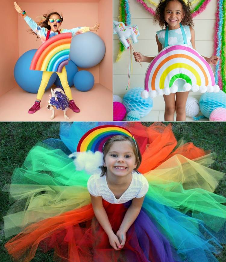 Ótimas ideias de arco-íris com uma saia de tule colorida, macarrão de sinuca ou feltro