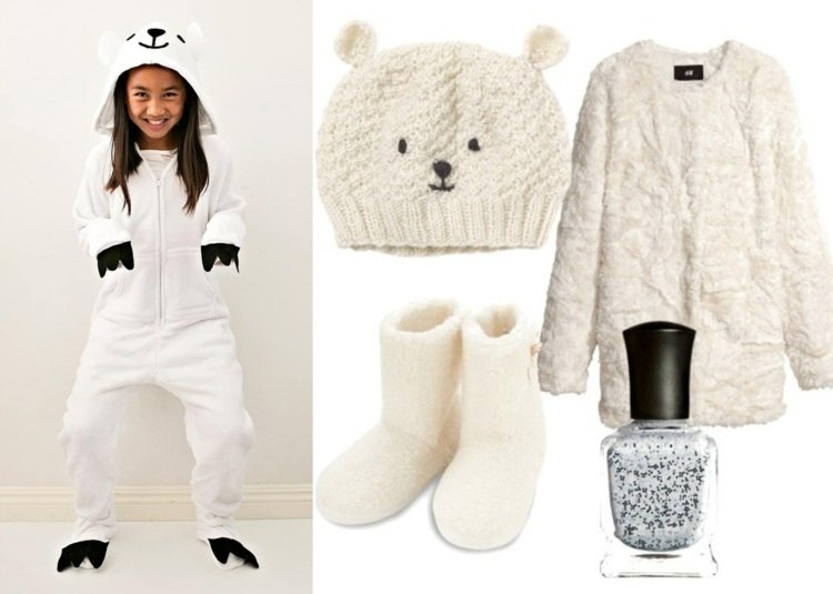 Urso polar com macacão ou colete branco com capuz ou boné
