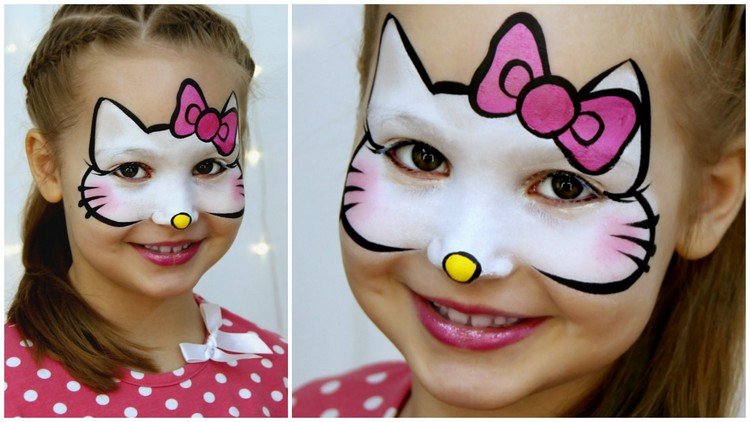 Rosto de gato-maquiagem-rosto-pintura-hello-kitty-girl-make-up template