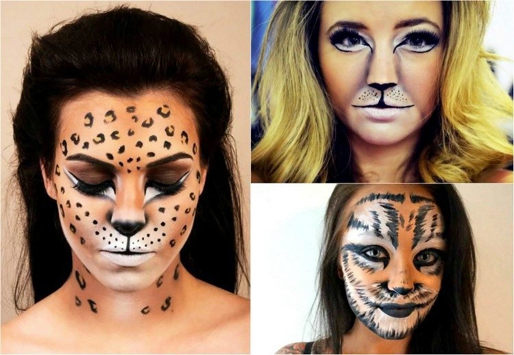 Rosto de gato-maquiagem-mulheres-gatos grandes-carnaval-ideias-leopardo-leoa-tigre