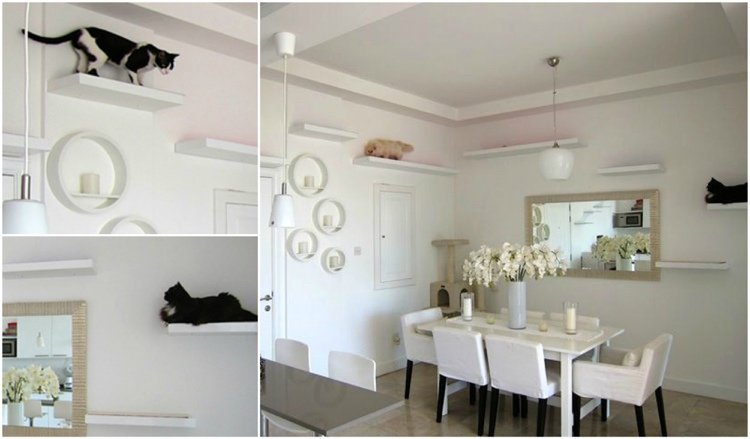 gatos parede de escalada prateleiras Ikea planas estilo country branco