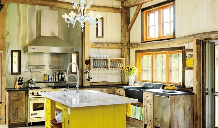 cozinha-country-style-modern-color-accent-yellow-kitchen-island-rustic-design