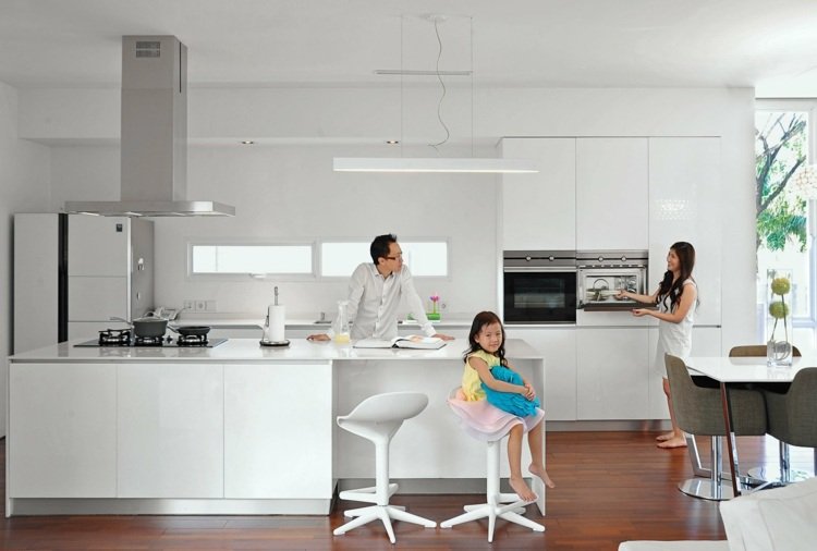 cozinha em gabinete branco frentes ilha branco manter limpo