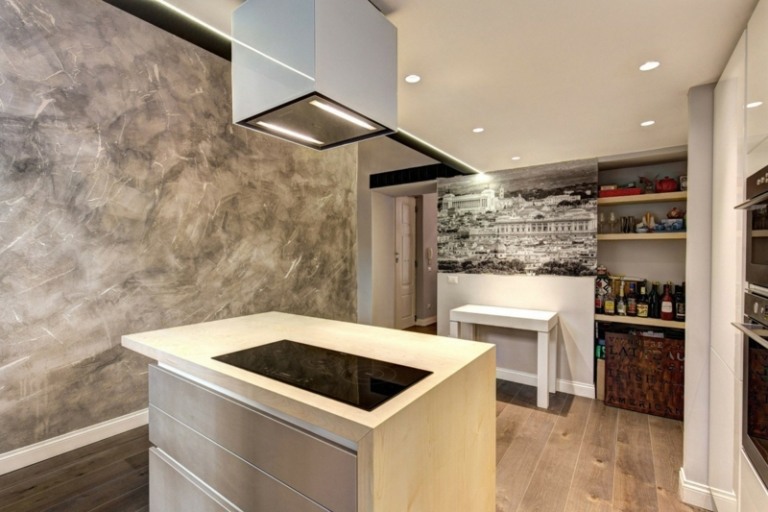 projeto da cozinha em branco alto brilho exaustor apartamento com mobiliário moderno