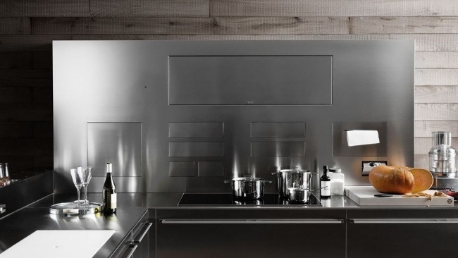 Bloco compacto de cozinha funcional em aço inoxidável - Compartimentos desdobráveis ​​- Valcucine