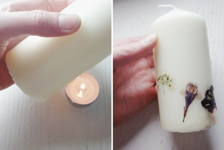 Velas decoram tealight-idea-meadow-flowers-glue-wax