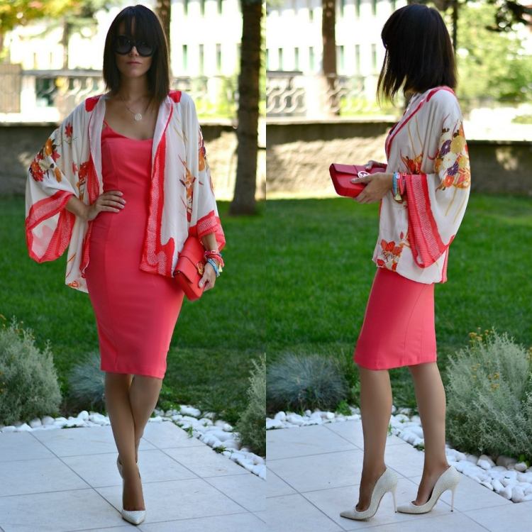 kimono-jaqueta-combinar-vestido-bombas de coral