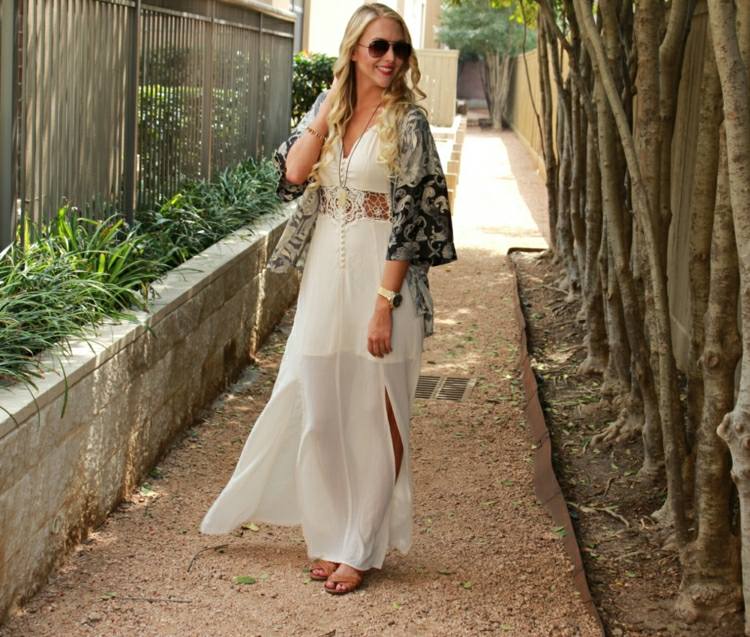 Moda quimono-costura-maxi-vestido-romântico-verão