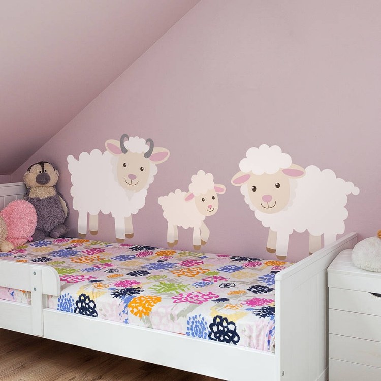 quarto infantil decalques de parede de ideias decorativas-cute-sheep-girls-room