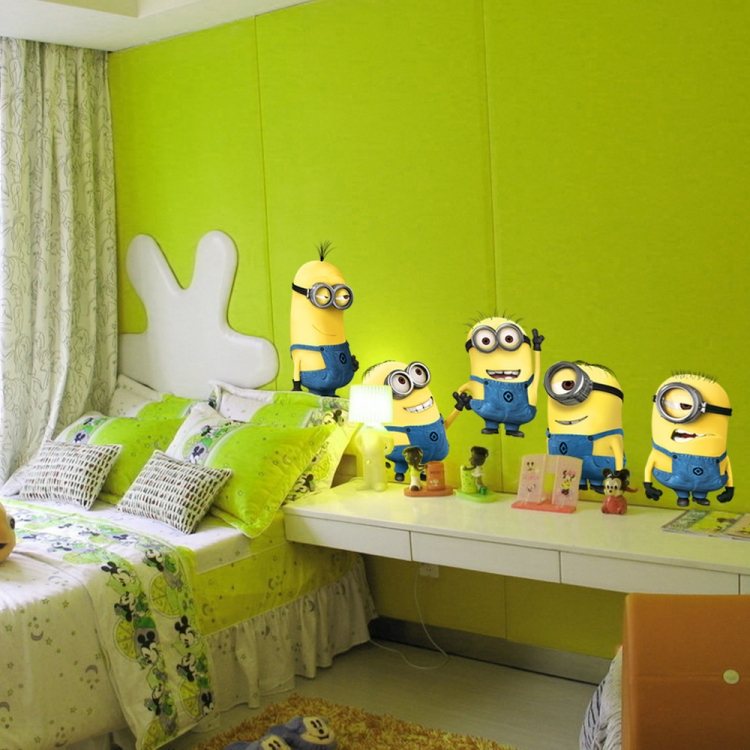 quarto infantil-deco-ideias-verde-deco-parede-decalques-amarelos-minions