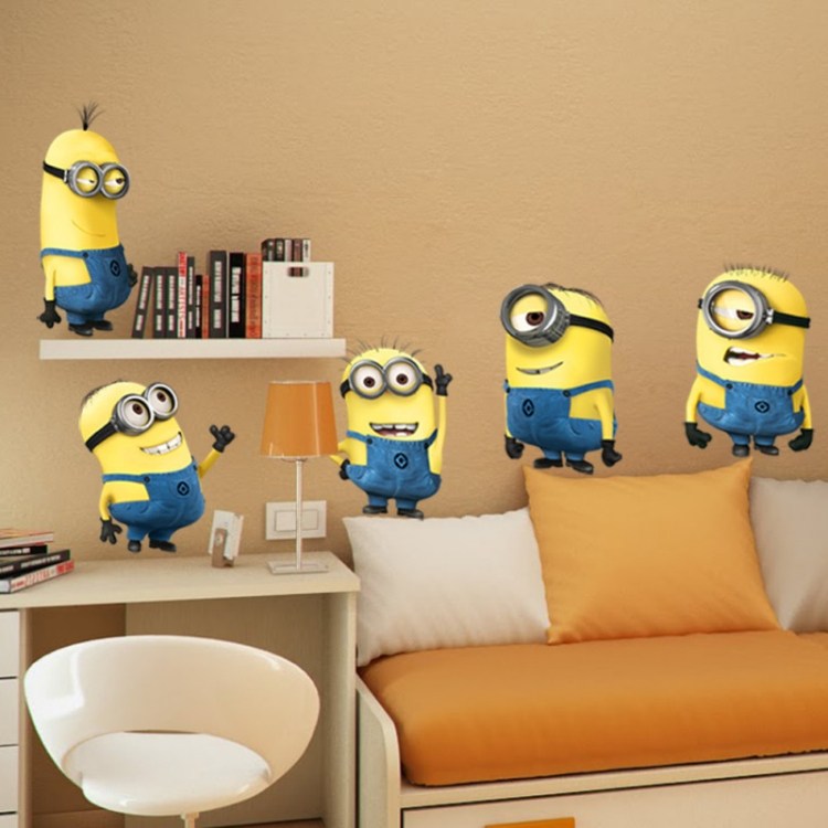 quarto infantil ideias decorativas decalques de parede-minions-pintura de parede bege