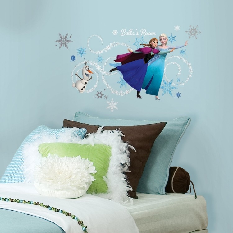 quarto-deco-ideias-parede-decalques-elsa-eiskoenigin-sobre-cama infantil