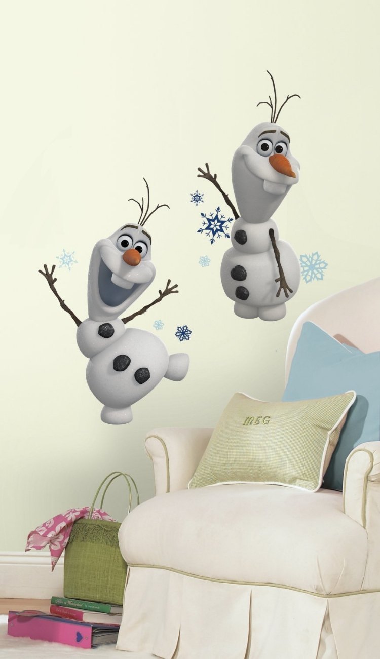 quarto-decoração-ideias-parede-tatuagens-gelo-rainha-filme-olaf infantil