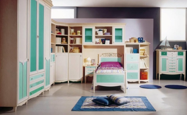 design de interiores de quarto infantil em azul celeste por forni mobili