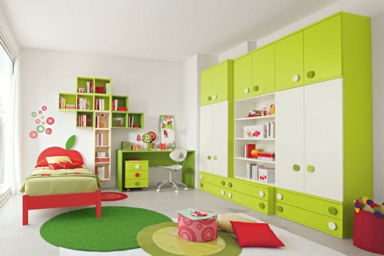 Projete quartos infantis - idéias-verde-branco-maçã-motivo
