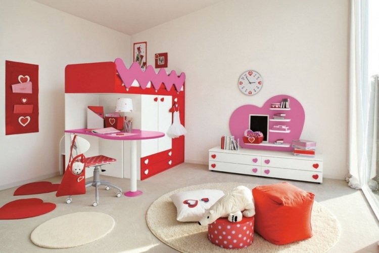 quarto infantil-design-ideias-rosa-vermelho-branco-meninas