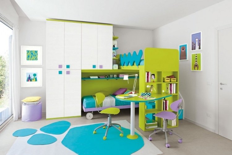 Design de quartos para crianças - ideias-cama-loft-mesa-guarda-roupa