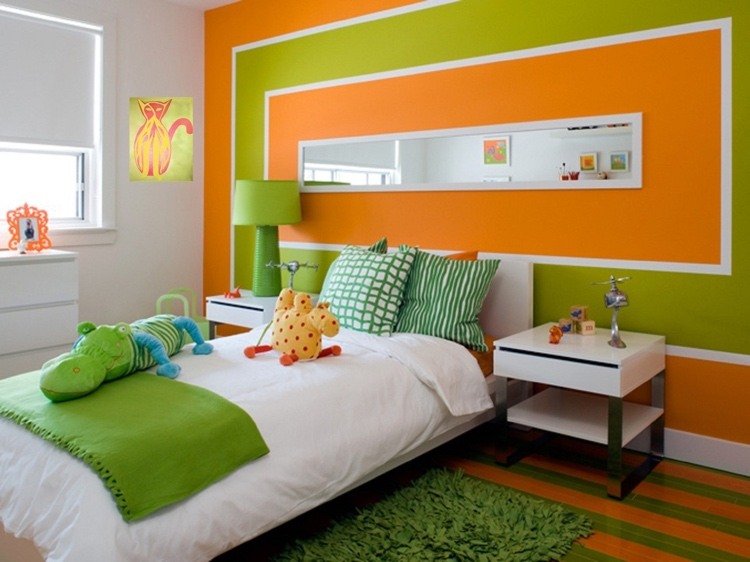 Ideias de design de parede laranja verde berçário