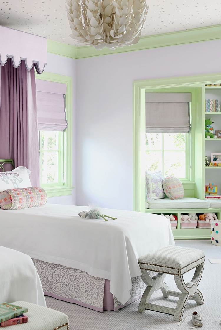 Quarto infantil pintar ideias de roxo verde para design de parede