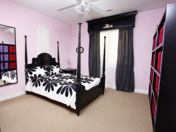 depois renovar o quarto das crianças prateleira de cama de dossel feminino preto branco rosa espaço de armazenamento