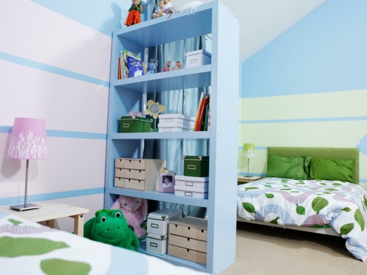 depois renovar o quarto das crianças quarto privado separado quarto da estante irmã estúdio cores pastel listras azuis verdes