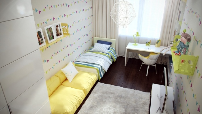 quarto infantil-cor-design-azul-amarelo-parede-papel de parede estampado