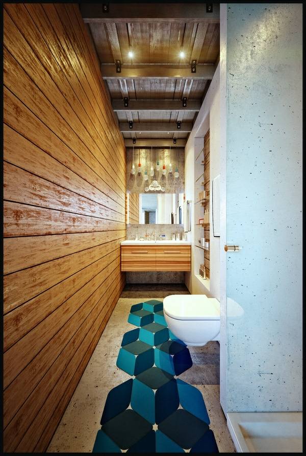 plano parede de madeira cabine de duche móveis de casa de banho originais lavatório tapete de casa de banho azul