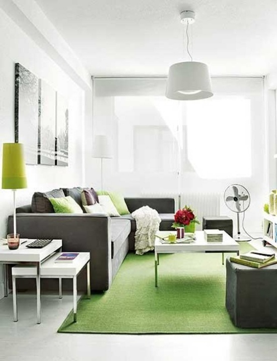 Sofá de canto de apartamento pequeno verde e branco
