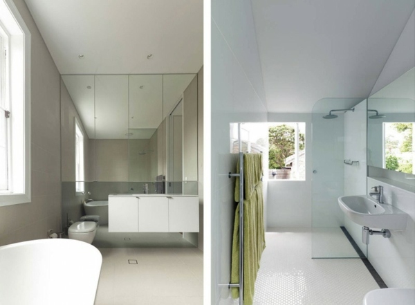 banheiro pequeno moderno - completamente branco