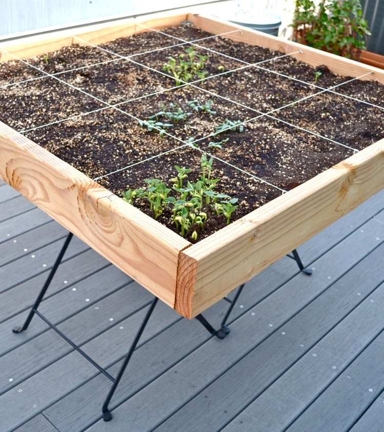 Cama elevada-mesa-estrutura-varanda-cultivo-vegetais