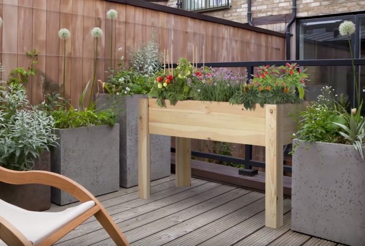 Mesa cama elevada varanda jardinagem cultura mista