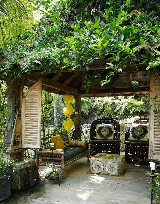 Terraço sombra jardim arbor privacidade tela padrão etno