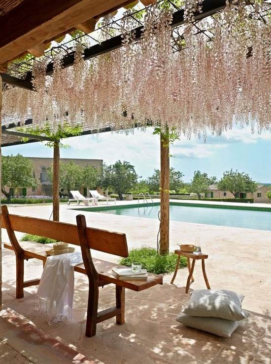 decoração com sombra branca de glicínia caramanchão de pátio