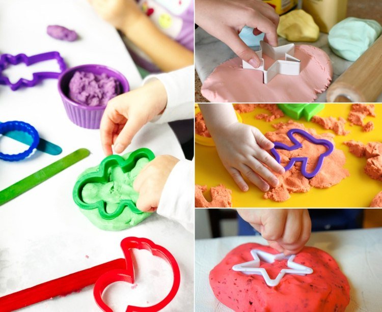 Corte a plasticina para crianças com cortadores de biscoitos e crie formas