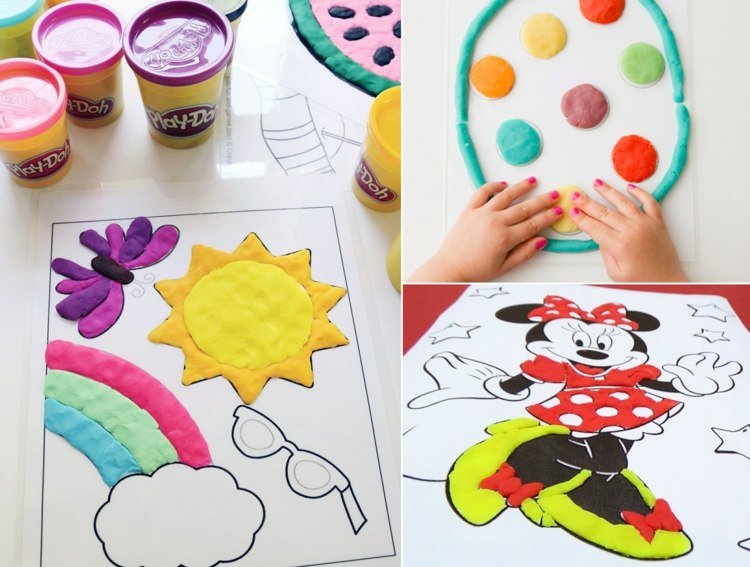 Diversão com as crianças no fim de semana - desenhe páginas para colorir com plasticina em vez de cores