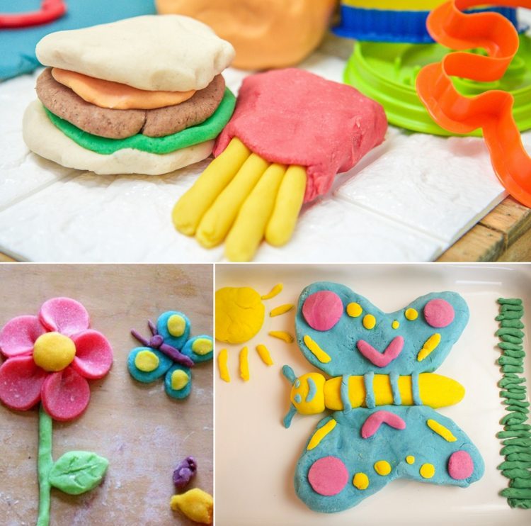 Idéias para crianças com argila de modelar - fazendo motivos temáticos, como borboletas ou comida