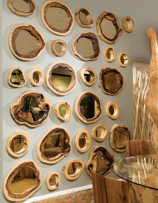 Eco mobiliário de madeira espelho redondo