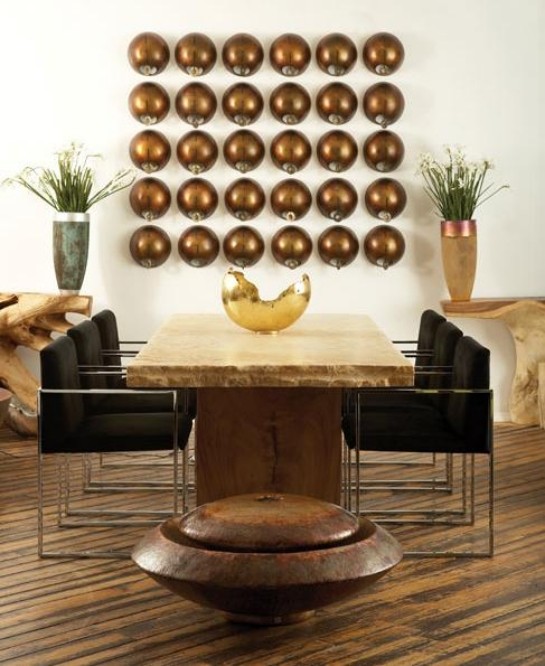 mesa de jantar de mármore decoração de parede de bola de ferro
