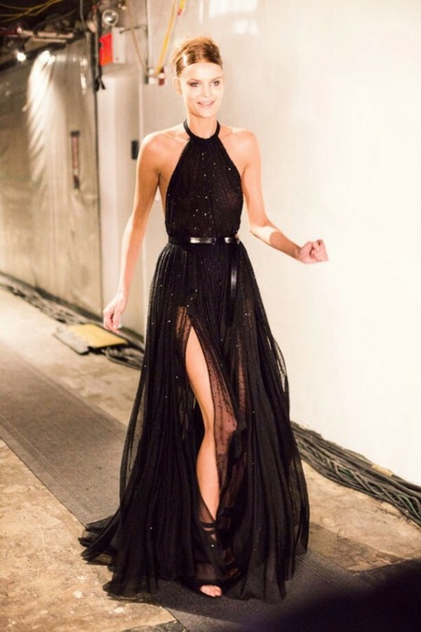 Vestido longo preto de alta costura