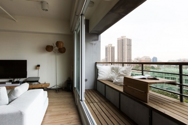 Designer-apartment-wood-clad-balcony-view-Taiwan-PMK + designers