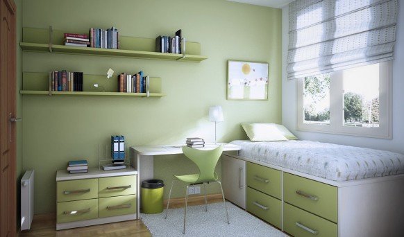 quarto infantil-verde-parede-pintura-branca-móveis
