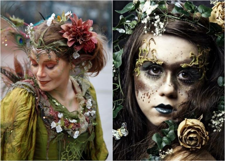 traje da floresta com muitas flores e plantas