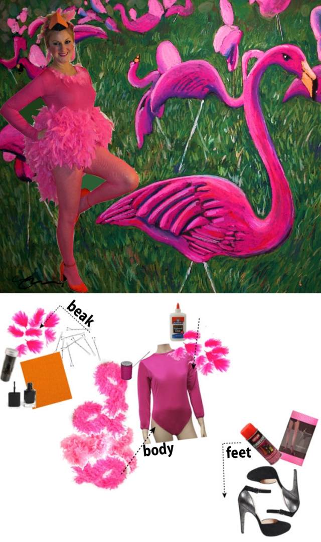 monte uma ideia de fantasia, boa flamingo de penas cor-de-rosa