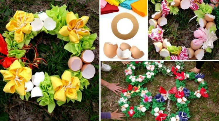 coroa-casca de ovo-mexer-mexer-ideia-galinha-ovos-tecido-flor-lenço de papel