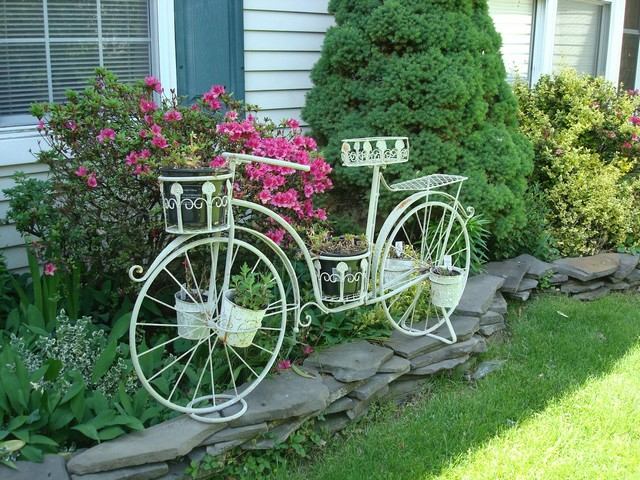 Faça você mesmo as decorações de jardim, idéias de decoração de canteiro de flores de bicicleta, vasos de plantas
