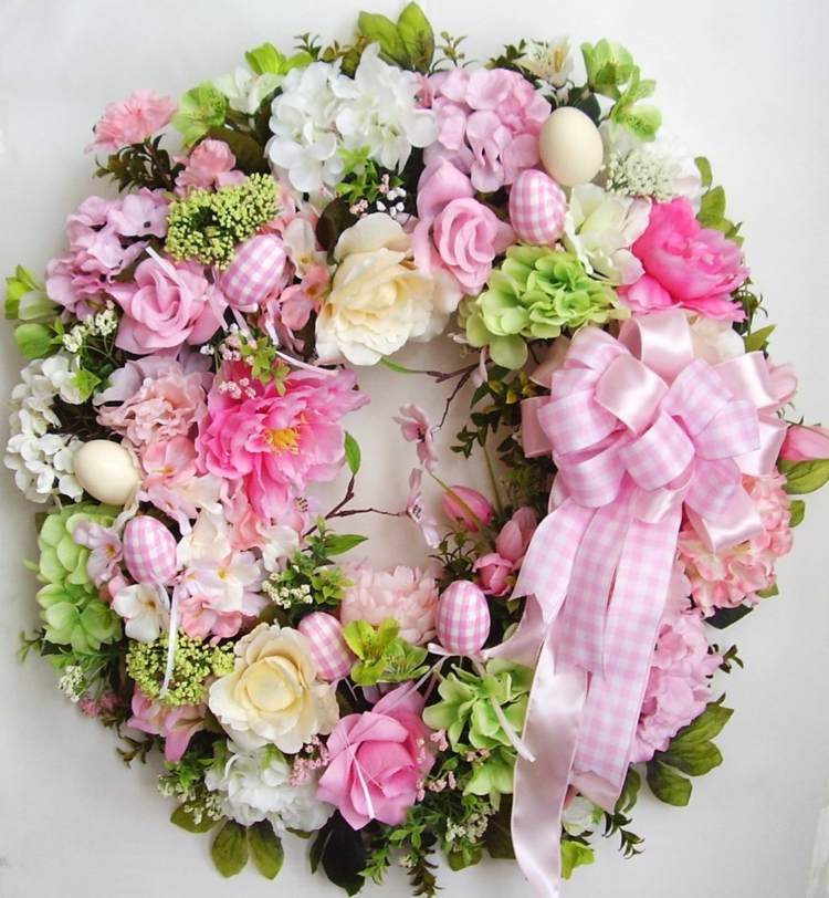 decoração-páscoa-romântico-grinalda-flores-rosa-verde-fita
