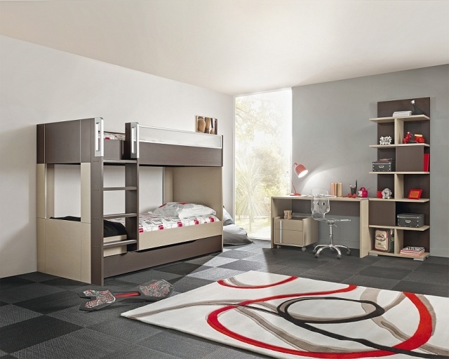 Quarto infantil-para-irmãos-padrão-carpete-mobília-beliche-moderno-Gautier