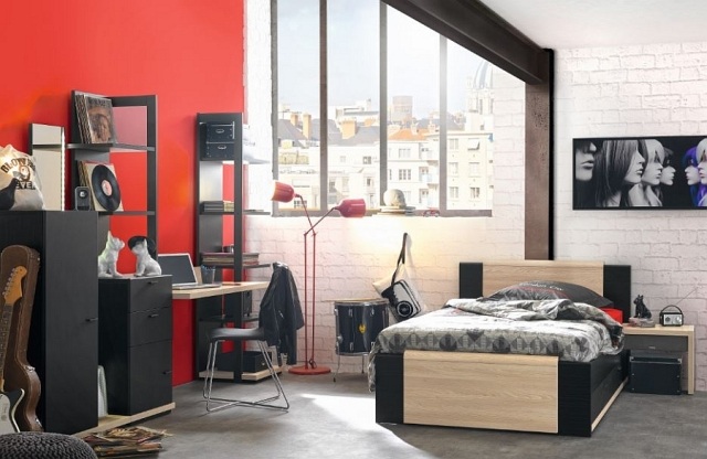 Móveis-quarto infantil-adolescentes-paredes pintadas de vermelho-Gautier-móveis da moda