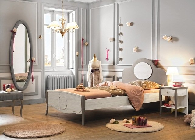 Classic-furniture-girls-room-oval-wall-mirror-elegant-design-grey